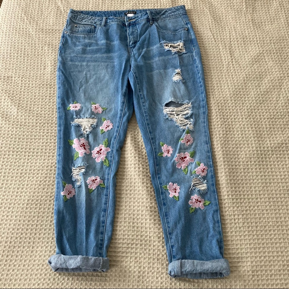 Embroidered Denim Boyfriend Jeans
